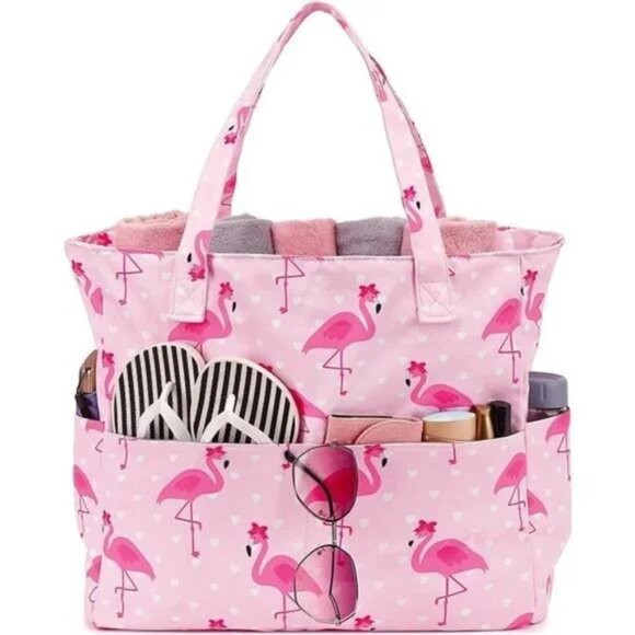 WATERPROOF Beach Tote Pool Bags for Women Flamingo-Pink - Picture 1 of 7
